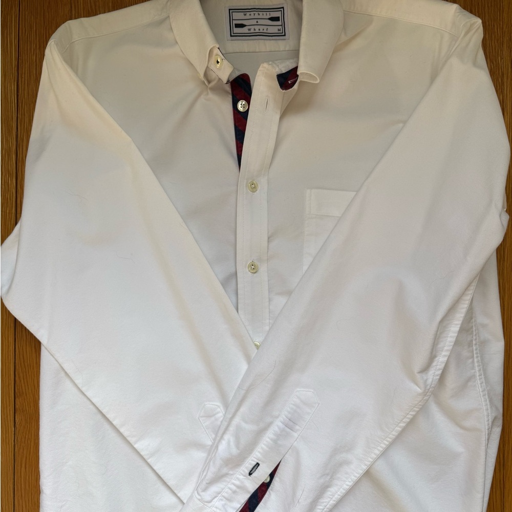 Men’s Wayhill & Wharf White Collegiate Stripe Tie Collar Shirt - Medium - Picture 2 of 2